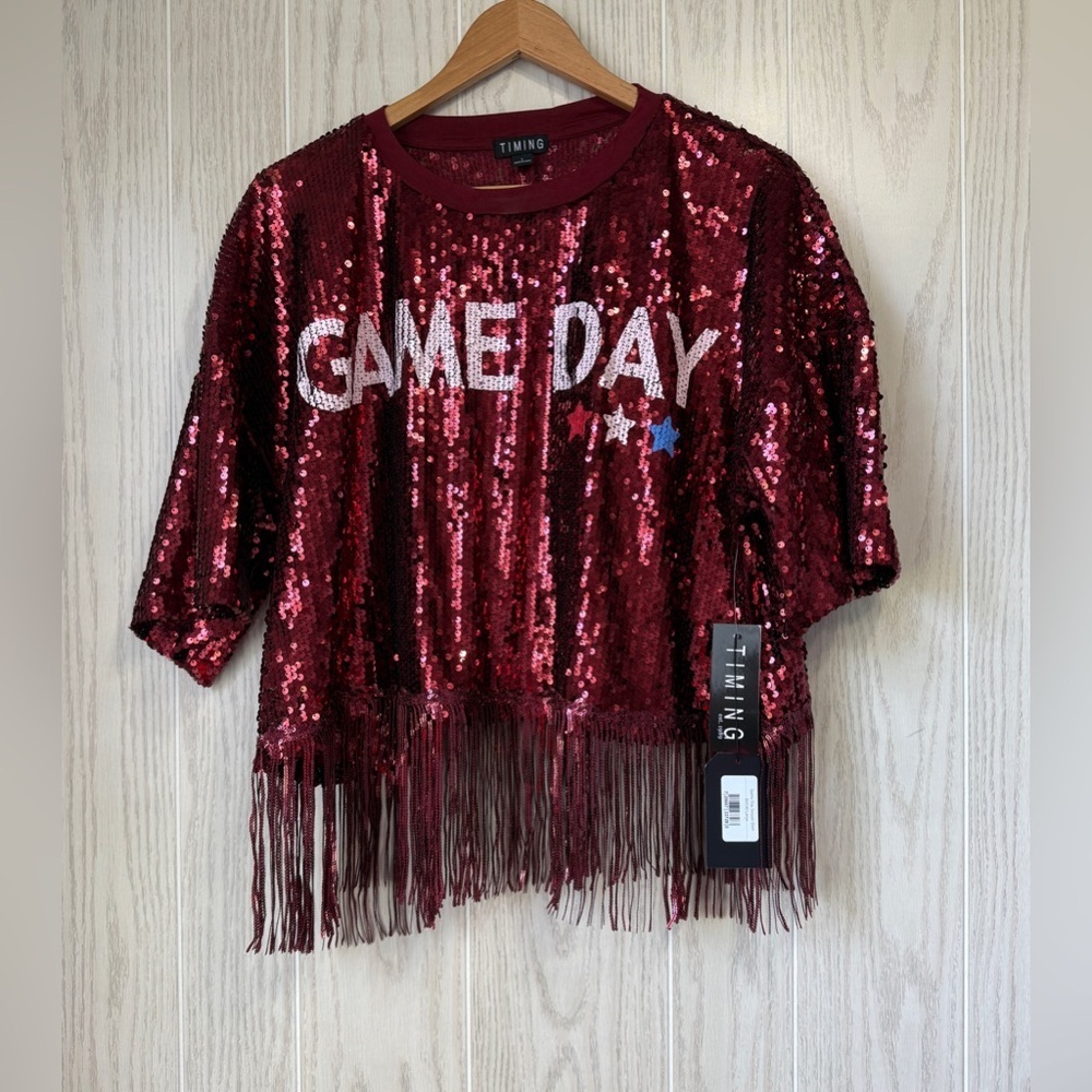 Crimson Game Day Sequin Shirts with Tassels NWT